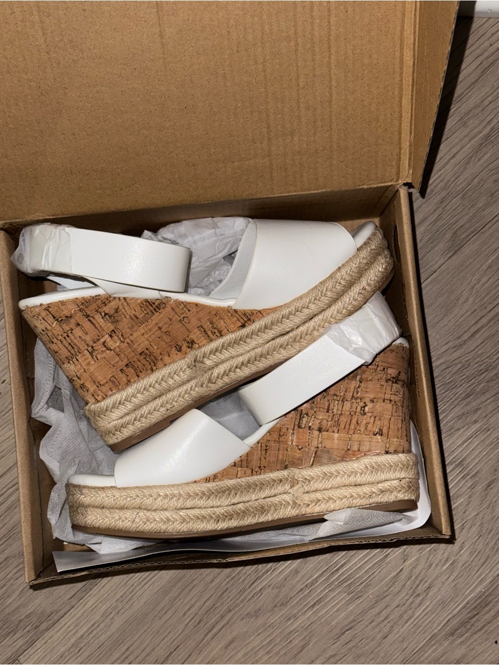 Women's White Cork Espadrille Wedge Sandals